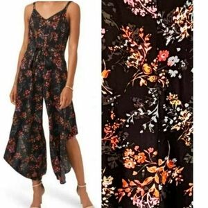 1. STATE Maroon Floral Romper Jumpsuit Boho Wide Leg Asymmetrical Hem Size Small